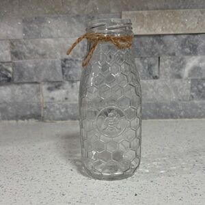 Honeycomb & Bee Embossed Clear Glass Milk Bottle